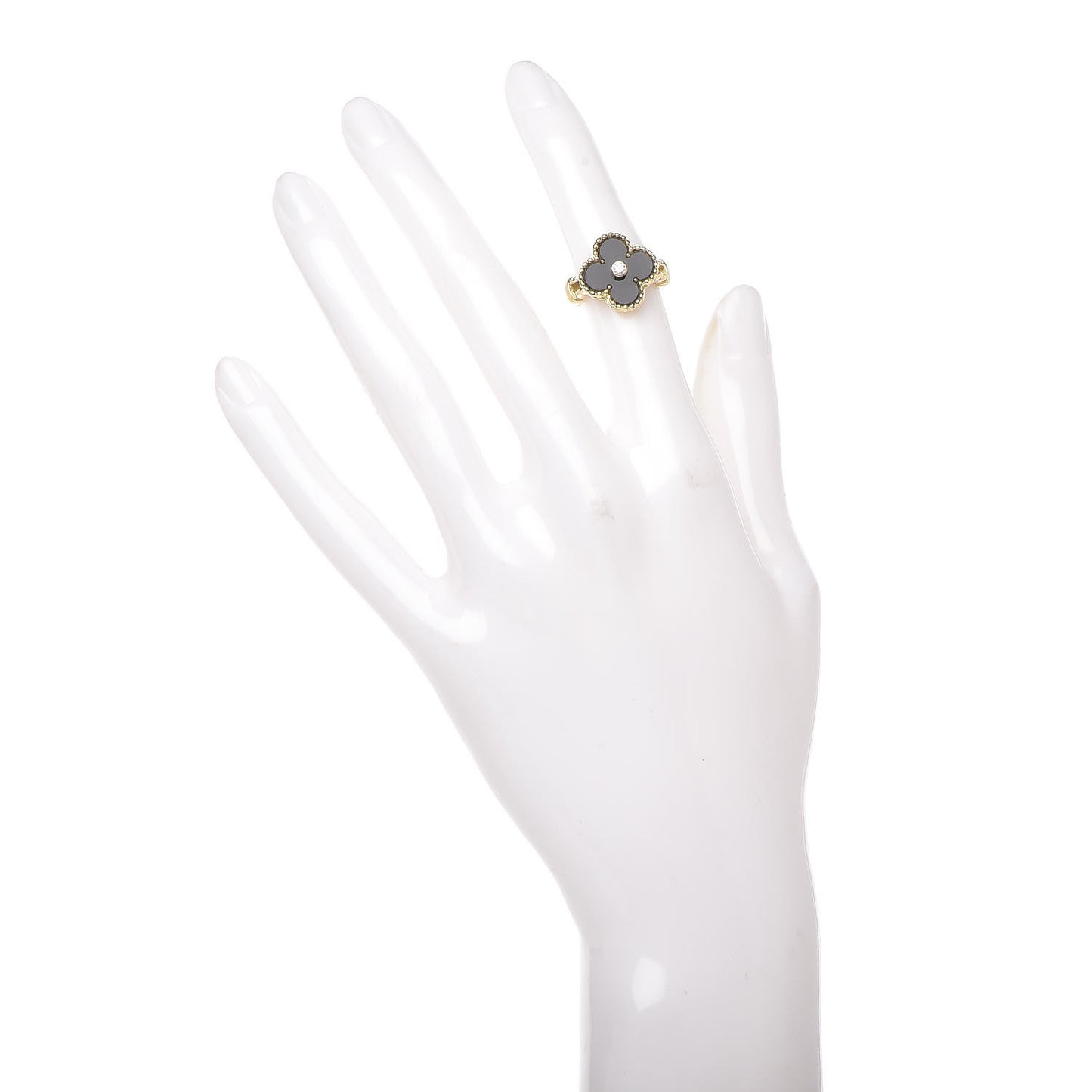 18K Yellow Gold Black Onyx Diamond Vintage Alhambra Ring 47 4