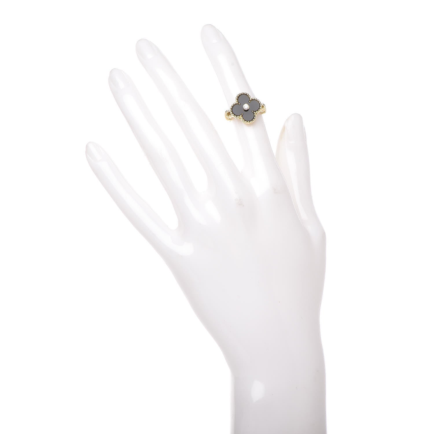 Van Cleef & Arpels 18K Yellow Gold Black Onyx Diamond Vintage Alhambra Ring 47 4 2 of 7
