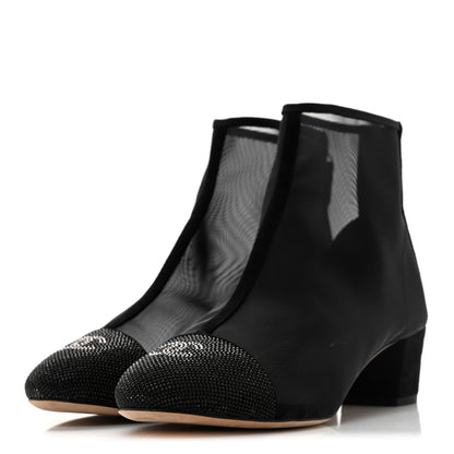 Chanel Mesh Suede Cap Toe Embellished Short Boots 40 Black 4 of 11