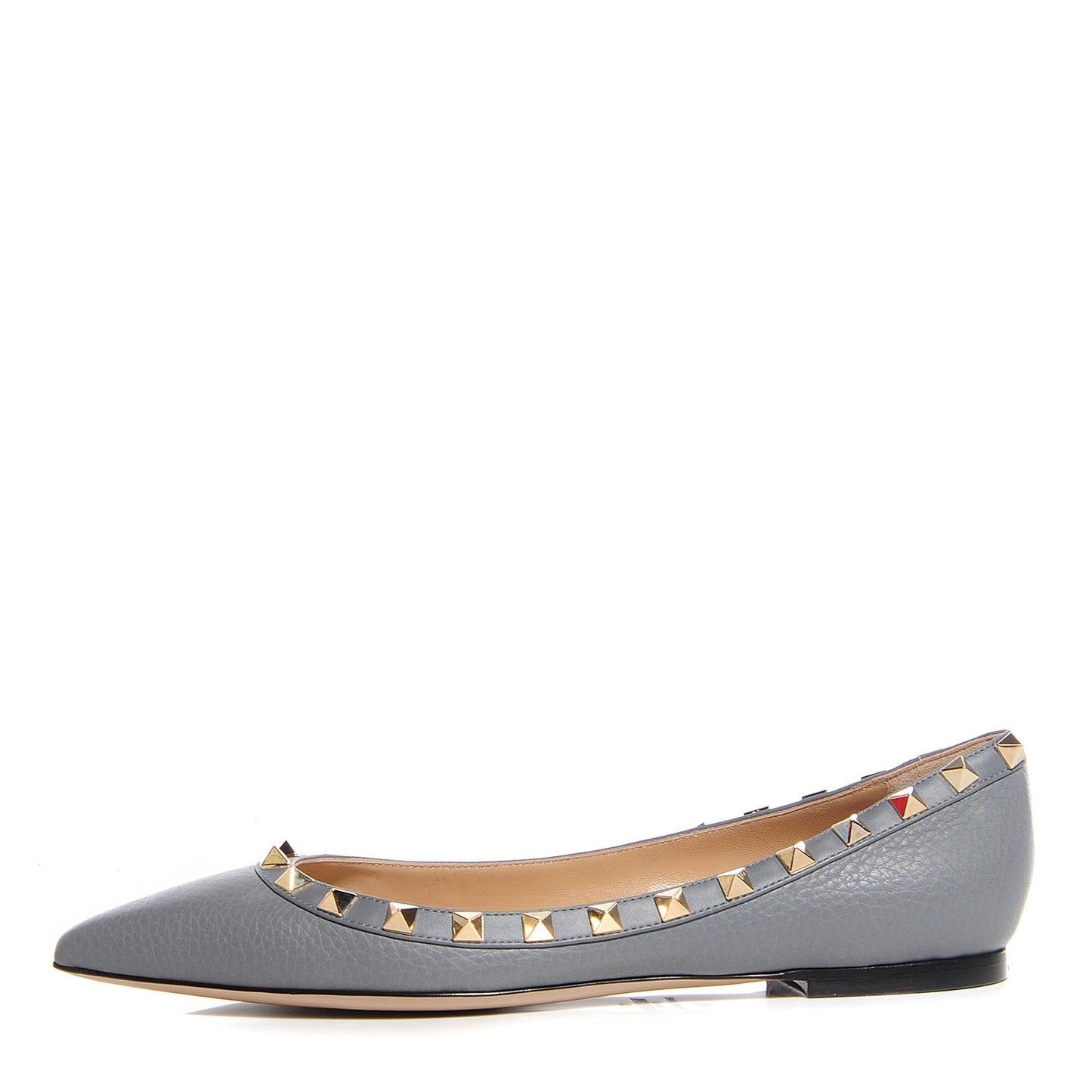 Pebbled Calfskin Rockstud Ballerina Flats 36 Grigio Perla