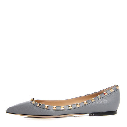 Valentino Garavani Pebbled Calfskin Rockstud Ballerina Flats 36 Grigio Perla 1 of 6