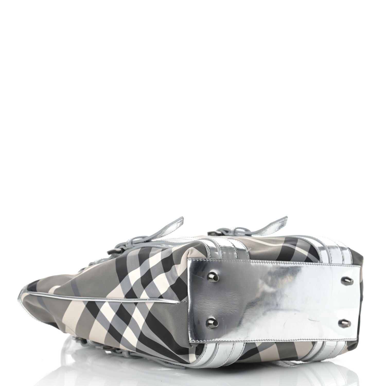 Burberry Metallic Calfskin Beat Check Tote Silver 4 of 7