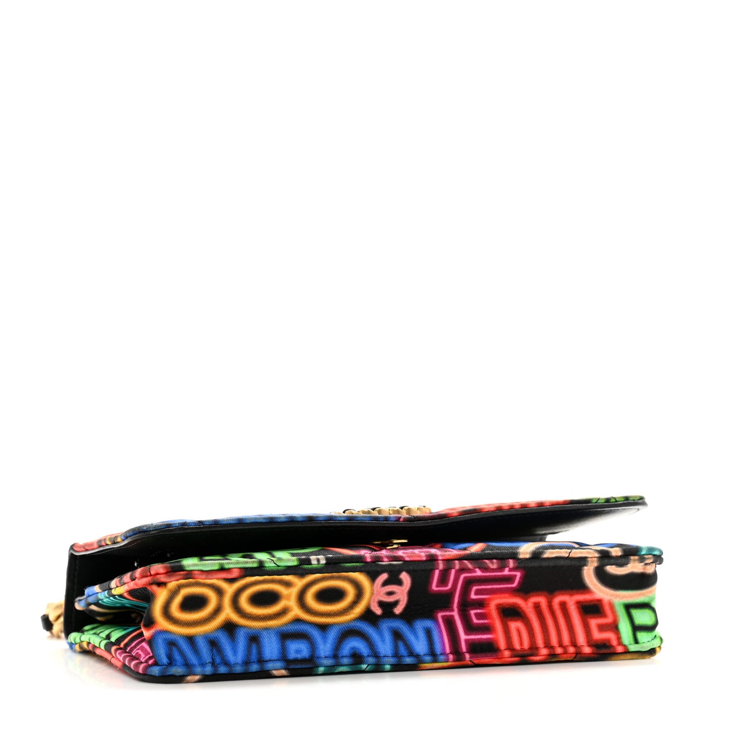 Fabric Printed Chanel 19 Wallet On Chain WOC Black Multicolor