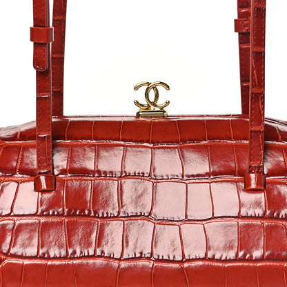 Chanel Calfskin Crocodile Embossed Pretty CC Clutch With Strap Bordeaux 8 of 11