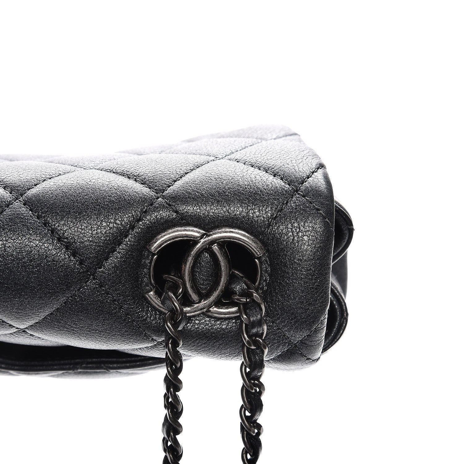 Chanel Metallic Calfskin Quilted Medium CC Eyelet Flap Dark Silver 8 of 13