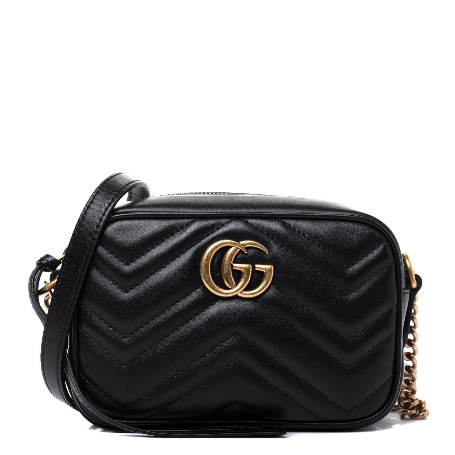 Gucci Calfskin Matelasse Mini GG Marmont Chain Shoulder Bag Black 1 of 17
