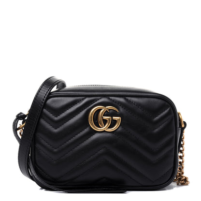 Gucci Calfskin Matelasse Mini GG Marmont Chain Shoulder Bag Black 1 of 17