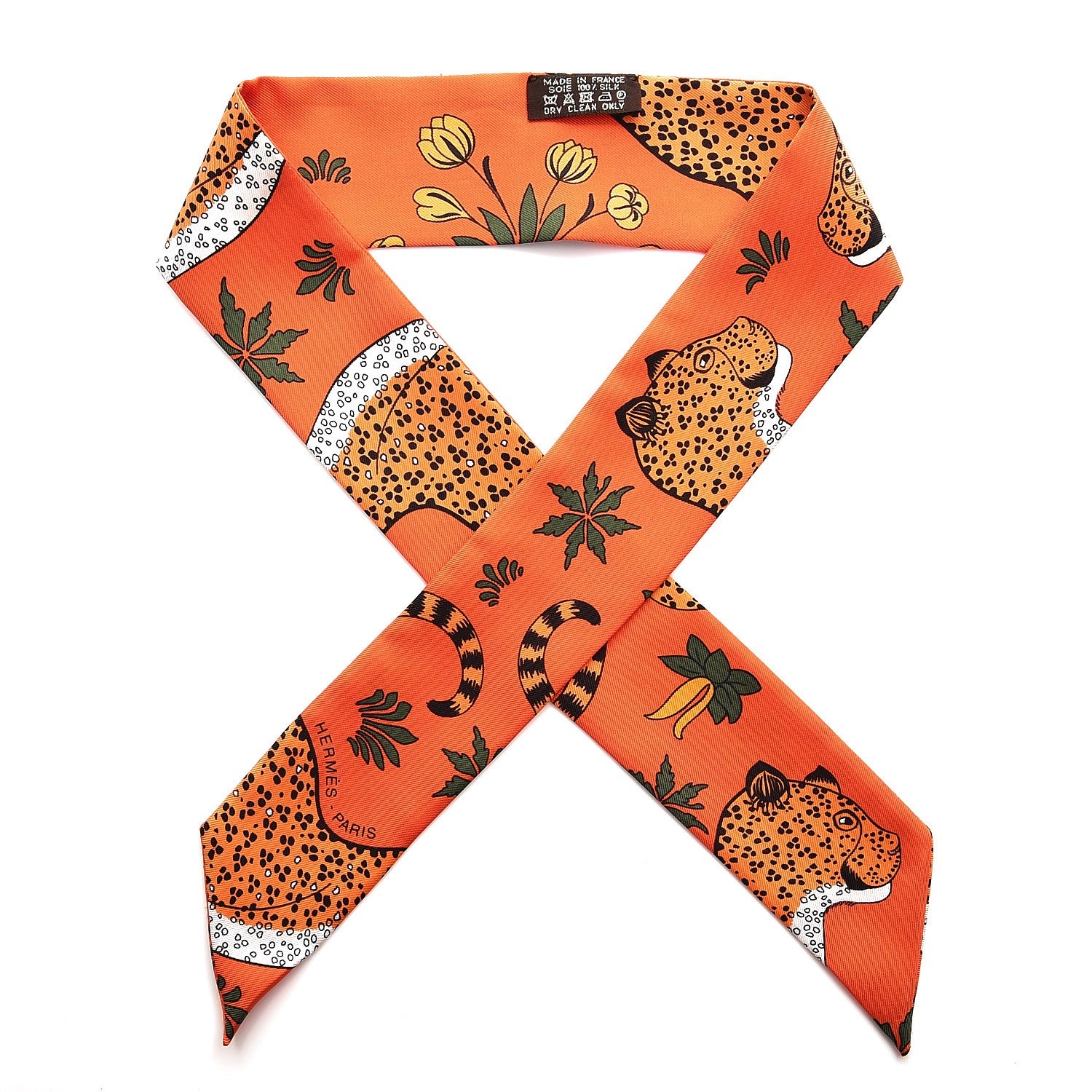Hermes Silk Les Leopards Twilly Orange Abricot Vert 1 of 5