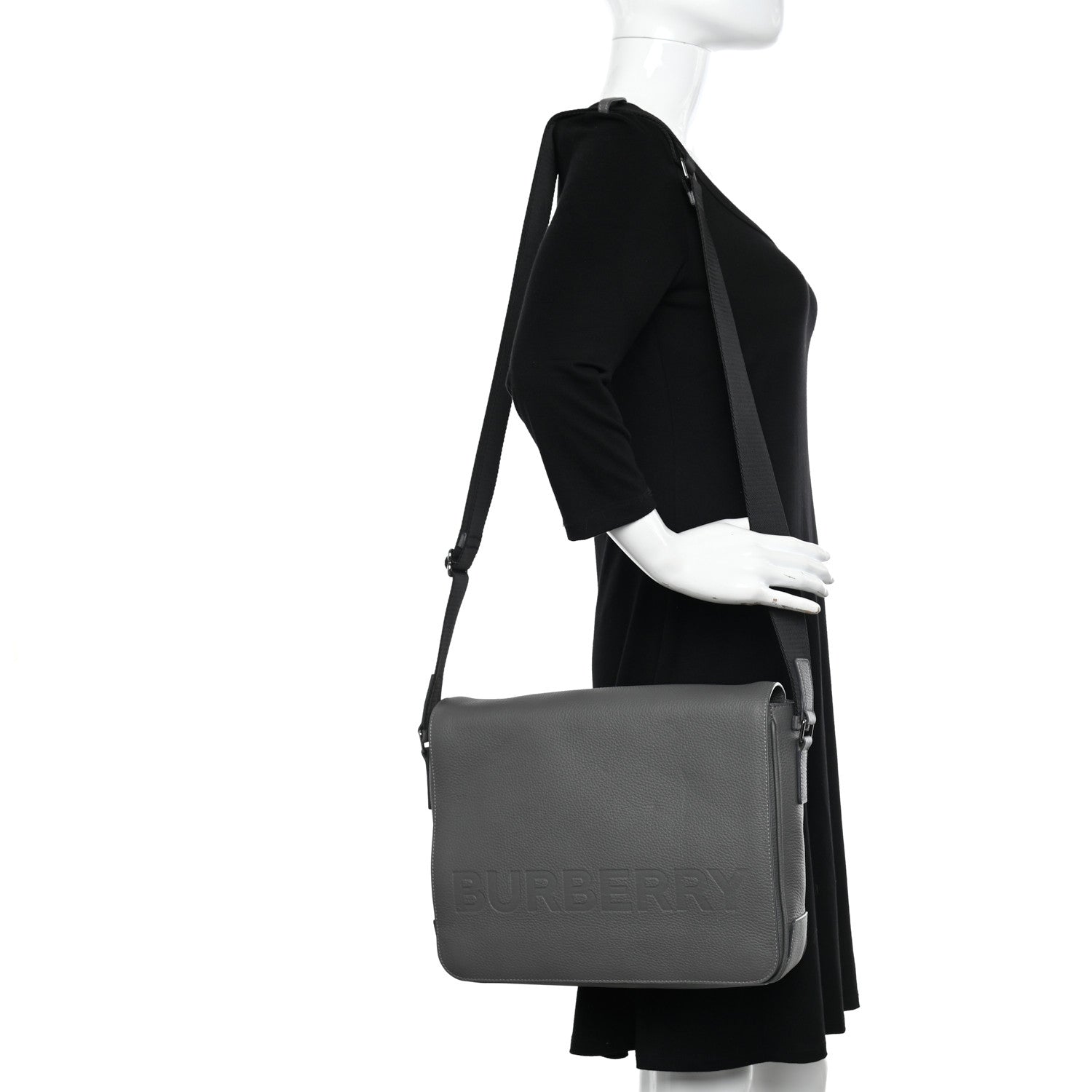 Burberry Grainy Calfskin Embossed Bruno Messenger Charcoal Grey 2 of 11