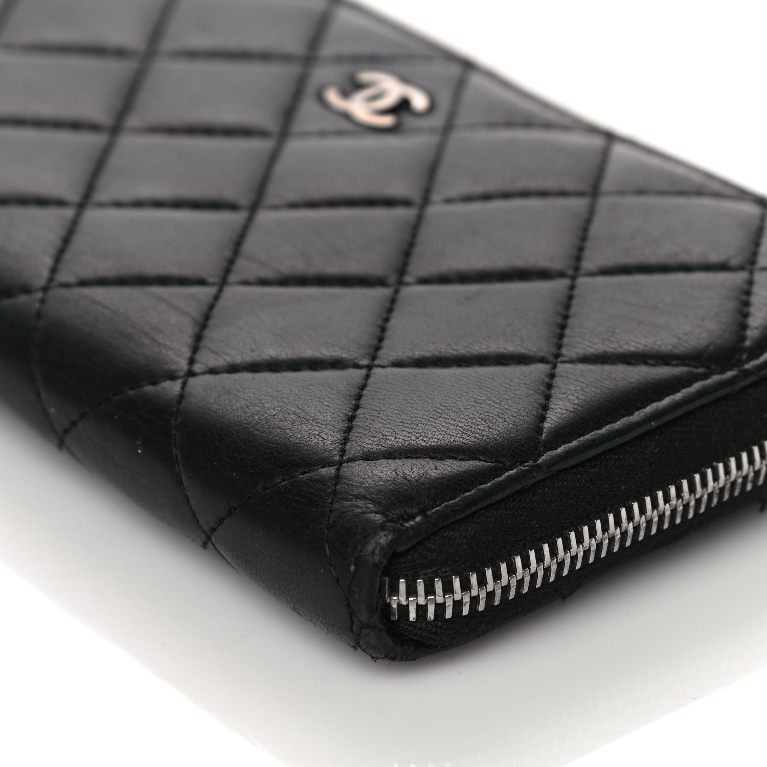 Chanel Lambskin Quilted Large Gusset Zip Around Wallet Black 11 of 12