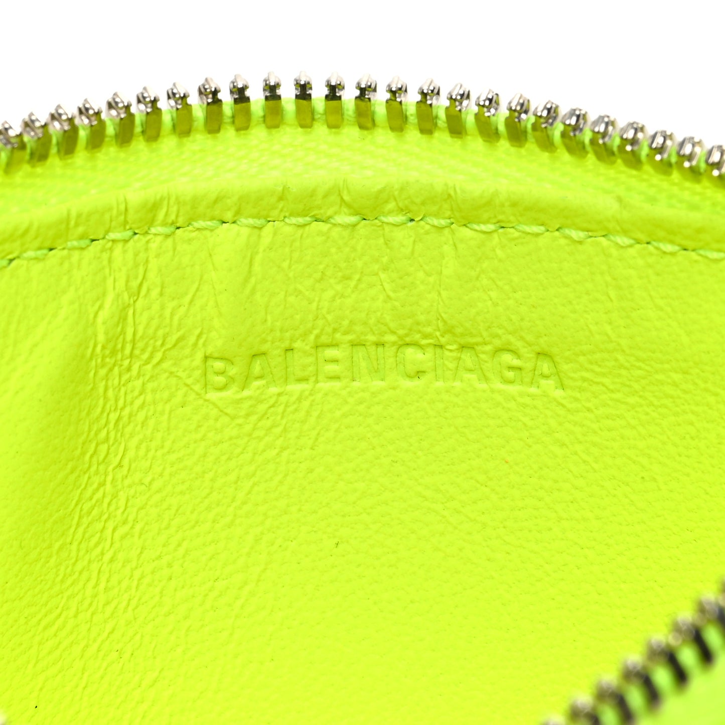 Grained Calfskin Logo Cash Coin Card Holder On Keychain Fluo Yellow Black