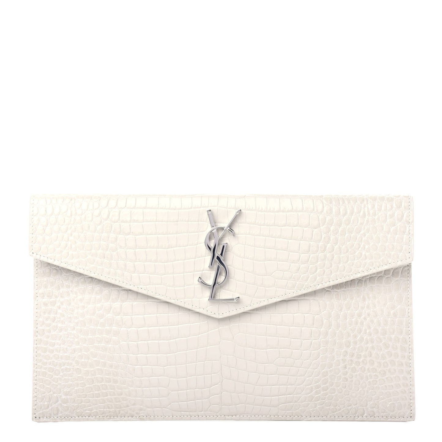 Calfskin Crocodile Embossed Uptown Monogram Pouch Crema Soft
