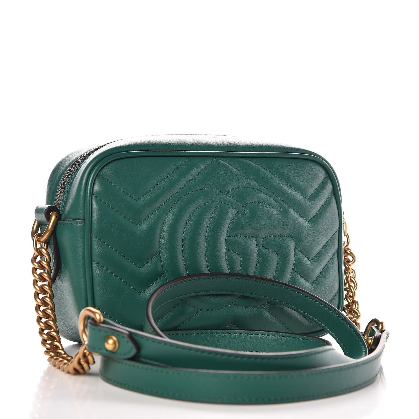 Calfskin Matelasse Mini GG Marmont Chain Shoulder Bag Emerald Green