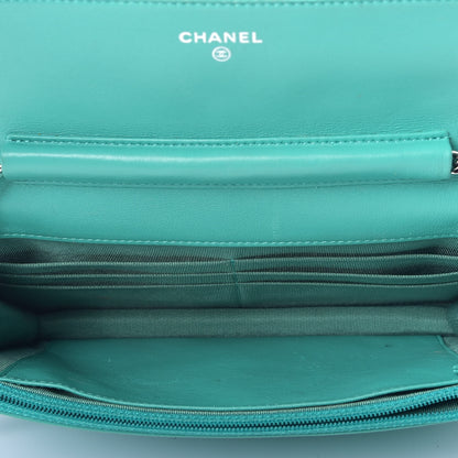 Chanel Patent Quilted Wallet On Chain WOC Blue 5 of 9
