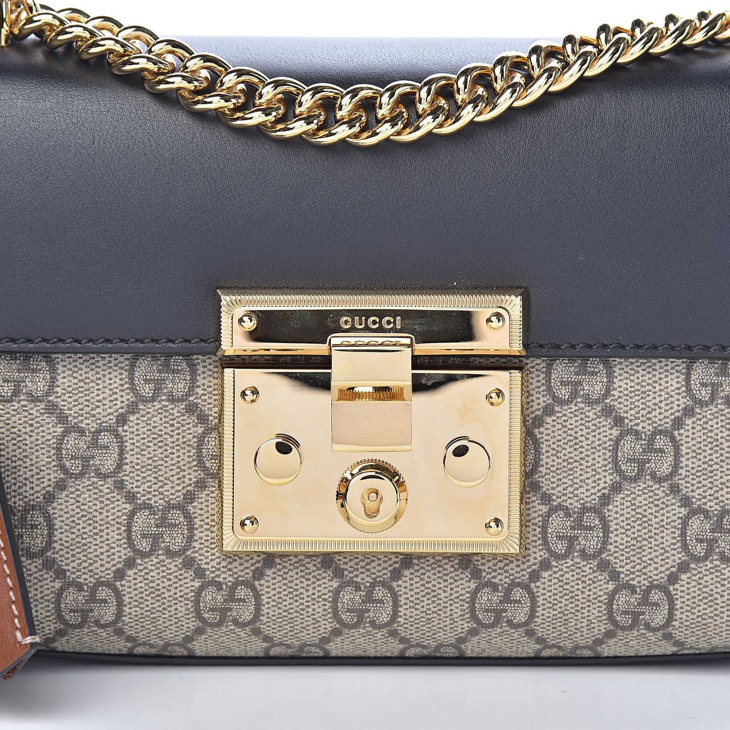 GG Supreme Monogram Calfskin Small Padlock Shoulder Bag Beige Black Cuir