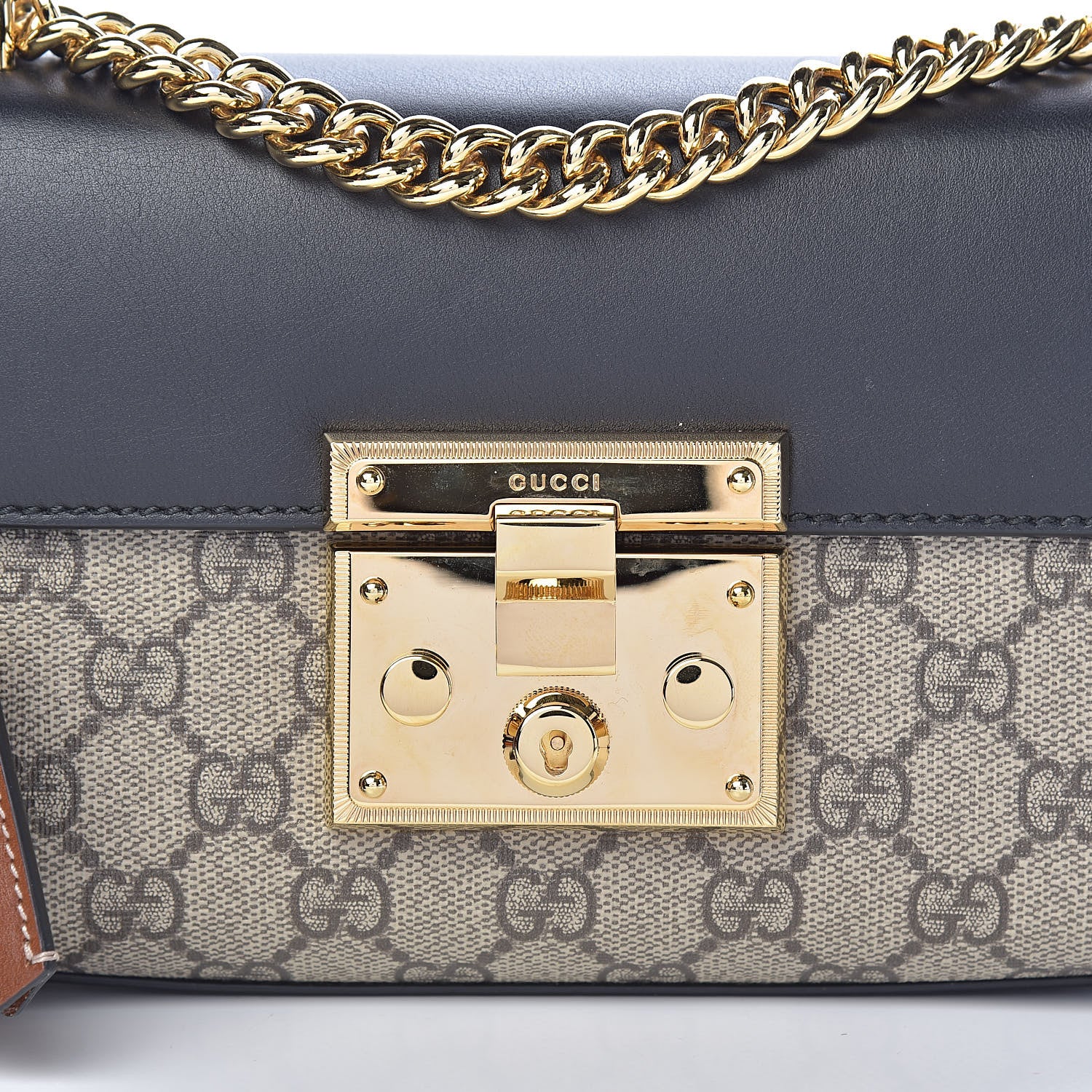 Gucci GG Supreme Monogram Calfskin Small Padlock Shoulder Bag Beige Black Cuir 12 of 13