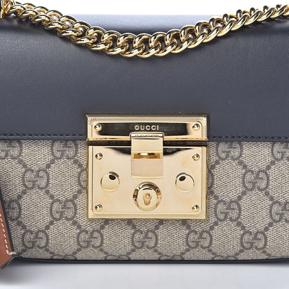 Gucci GG Supreme Monogram Calfskin Small Padlock Shoulder Bag Beige Black Cuir 12 of 13