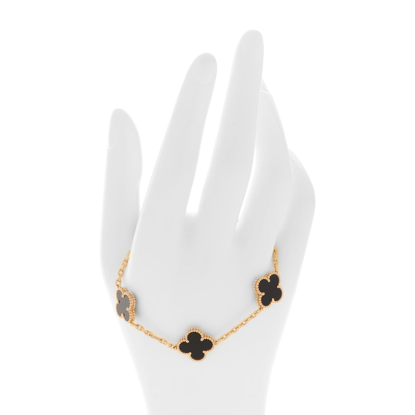 18K Yellow Gold Black Onyx 5 Motifs Vintage Alhambra Bracelet