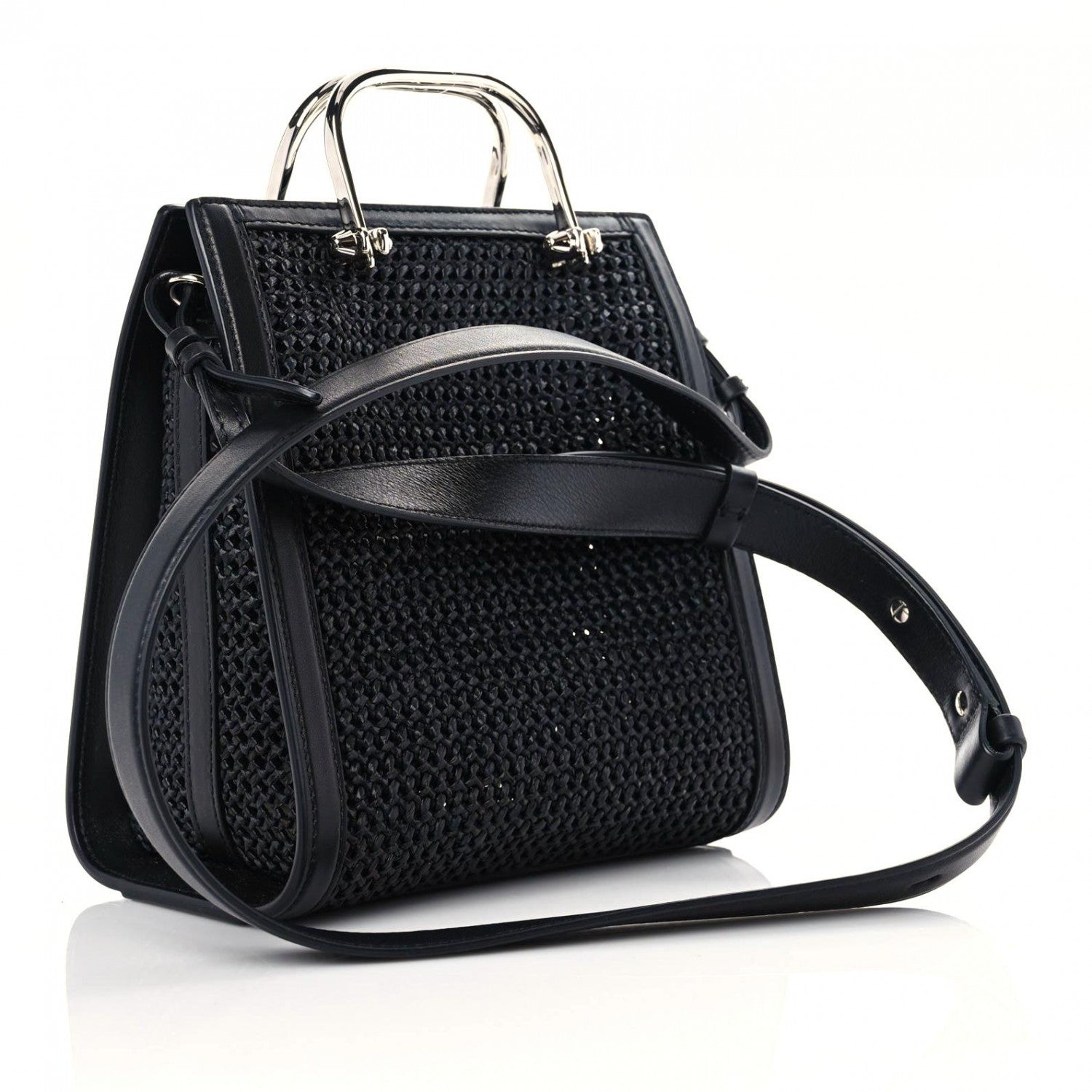 Alexander McQueen Raffia Calfskin The Short Story Tote Bag Black 3 of 10