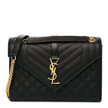 Saint Laurent Grain De Poudre Textured Mixed Matelasse Triquilt Medium Monogram Satchel Black 1 of 8