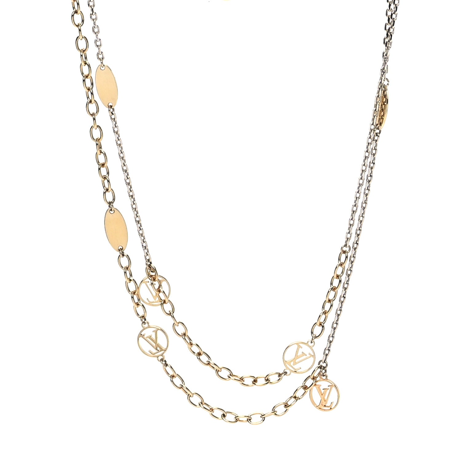 Louis Vuitton Logomania Sautoir Necklace Silver Gold 1 of 6