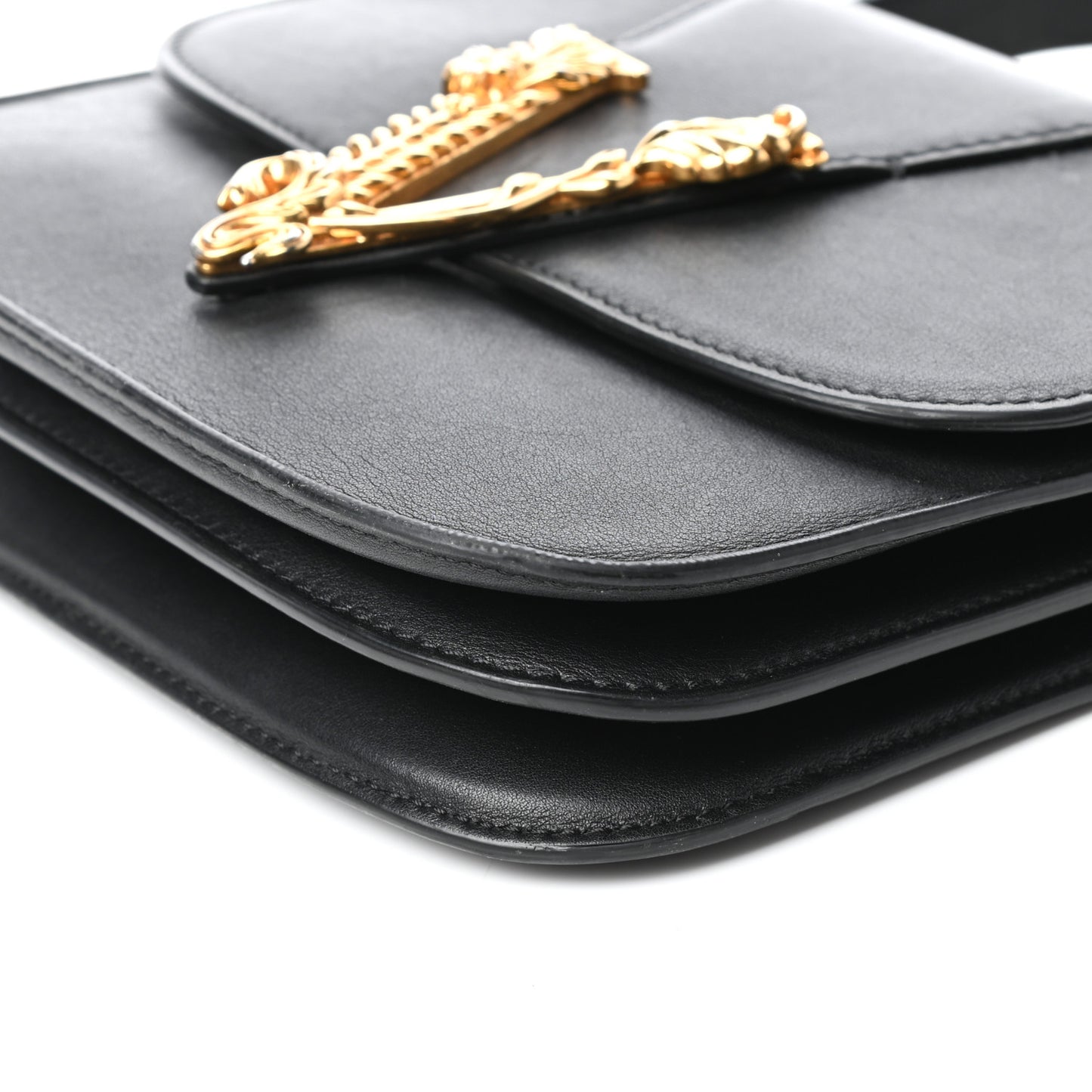 Vitello Barocco Virtus Small Top Handle Shoulder Bag Black
