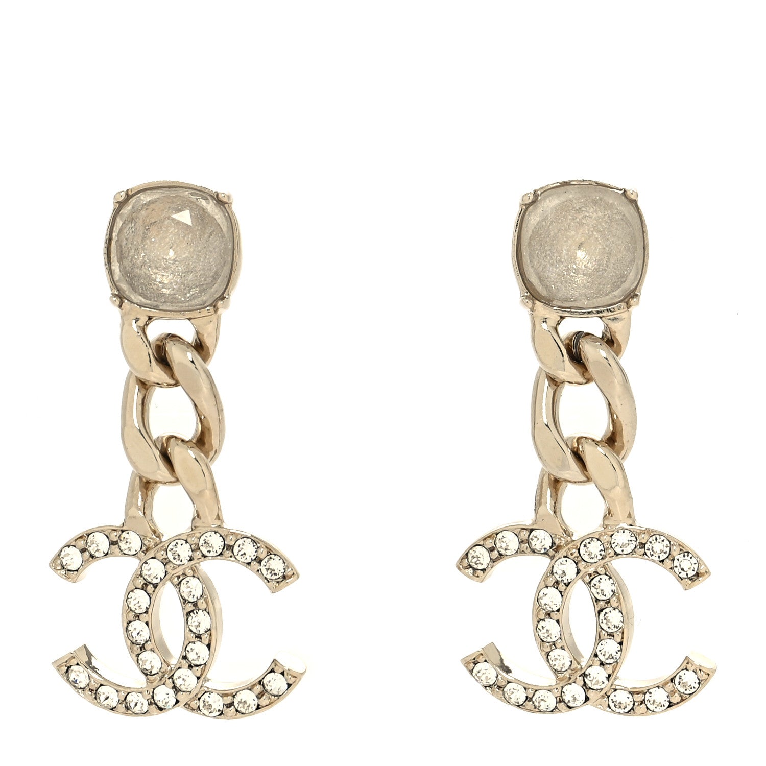 Chanel Glass Crystal CC Chain Drop Earrings Gold 1 of 4