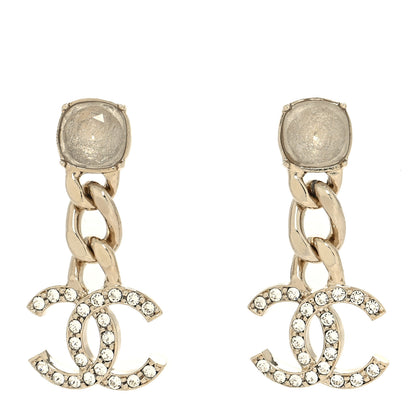 Chanel Glass Crystal CC Chain Drop Earrings Gold 1 of 4