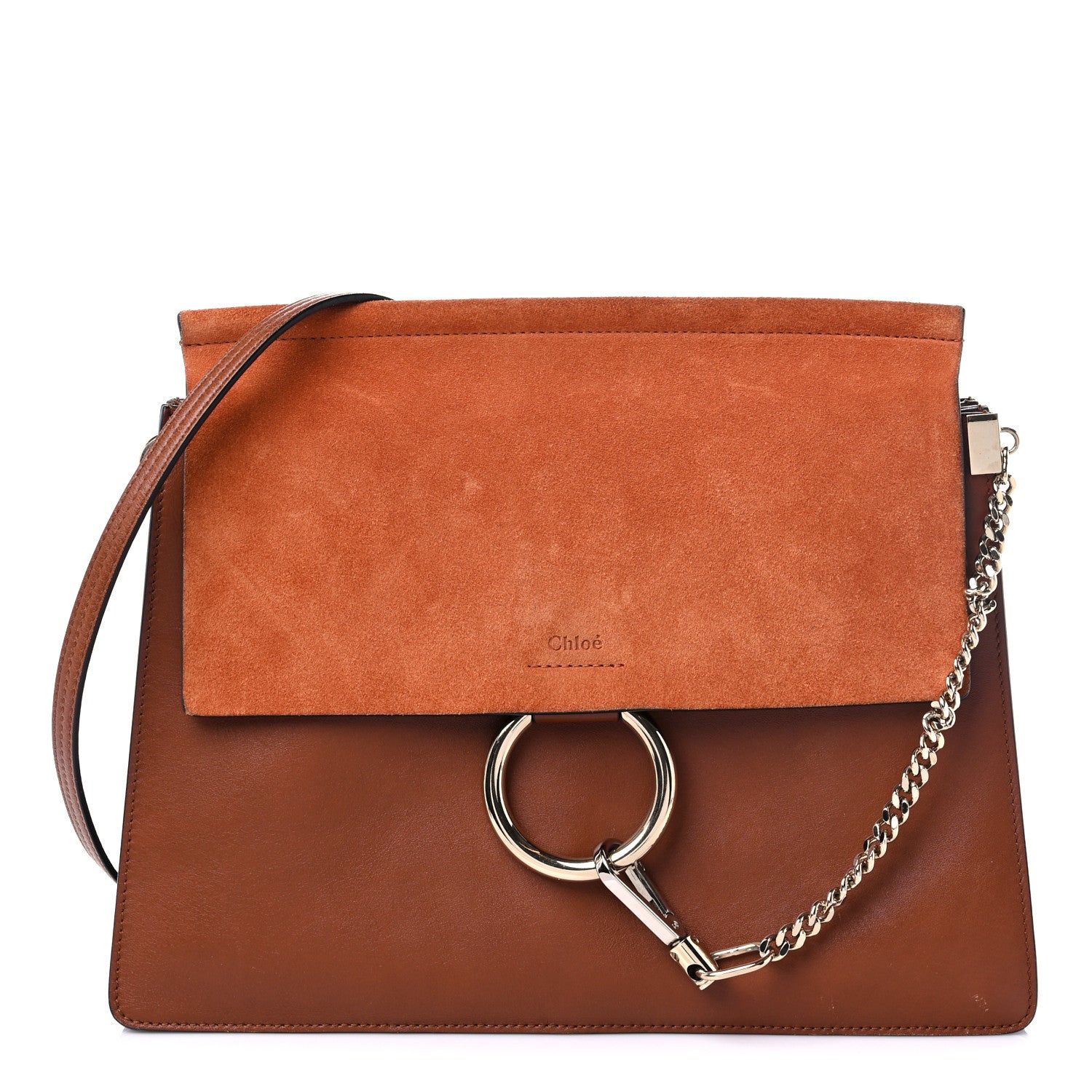 Chloe Suede Calfskin Medium Faye Shoulder Bag Tobacco 1 of 15