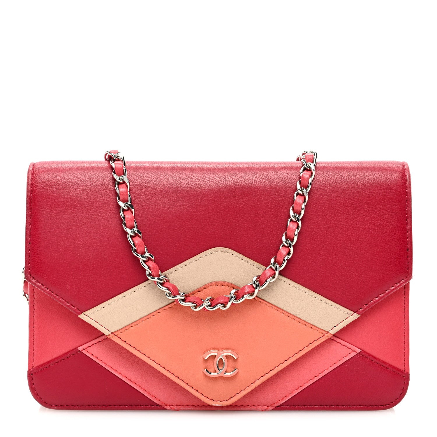 Chanel Lambskin Chevron Wallet On Chain WOC Dark Pink Multicolor 1 of 15