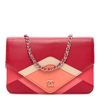 Chanel Lambskin Chevron Wallet On Chain WOC Dark Pink Multicolor 1 of 15