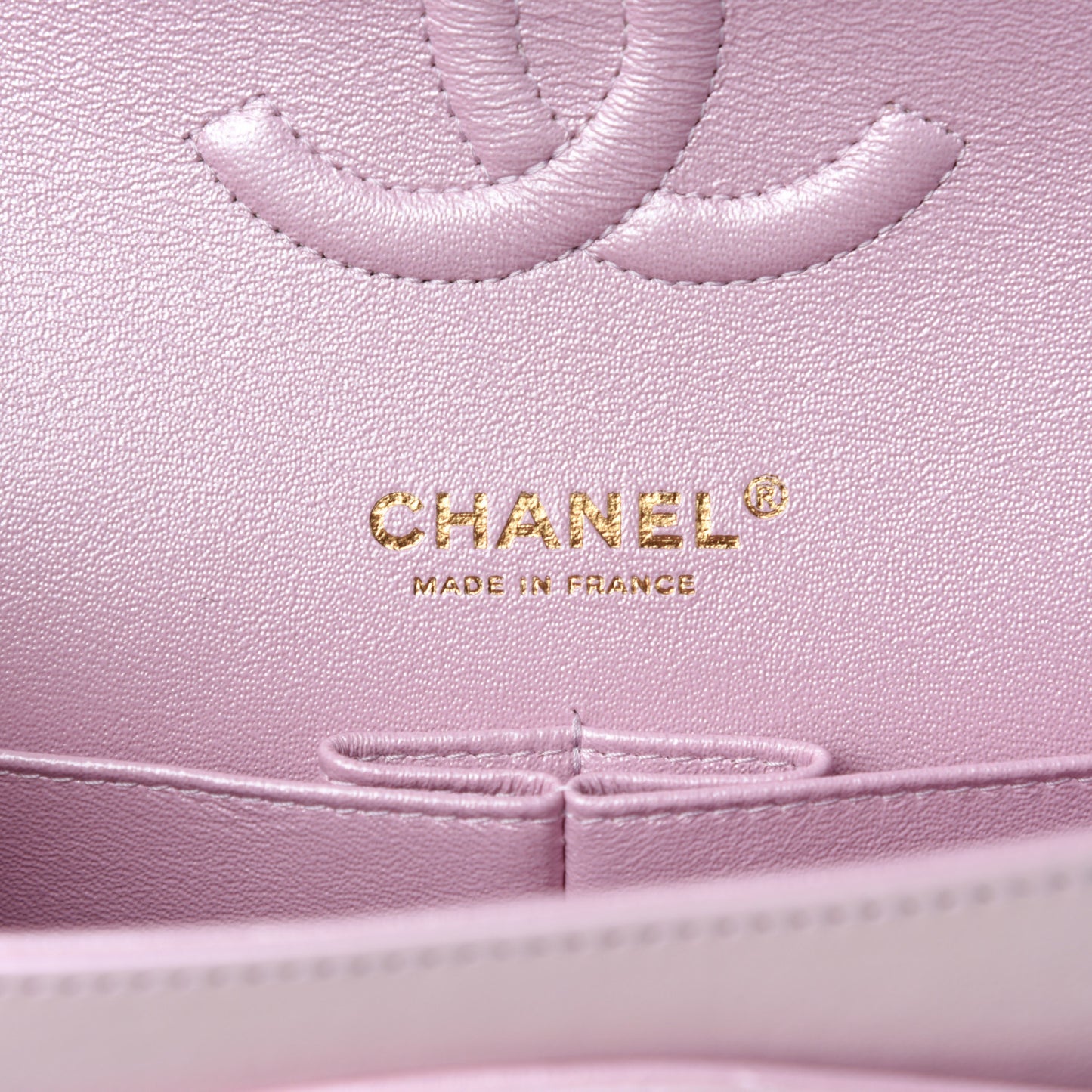 Iridescent Calfskin Quilted Medium Double Flap Light Pink