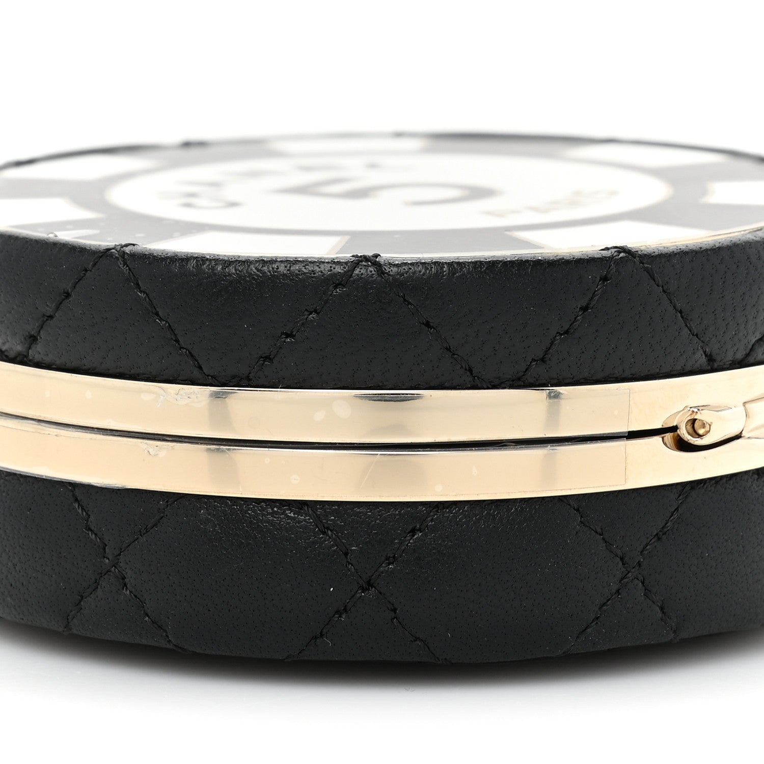 Chanel Lambskin Enamel Quilted Round Poker Chip Clutch With Chain Black White 10 of 11
