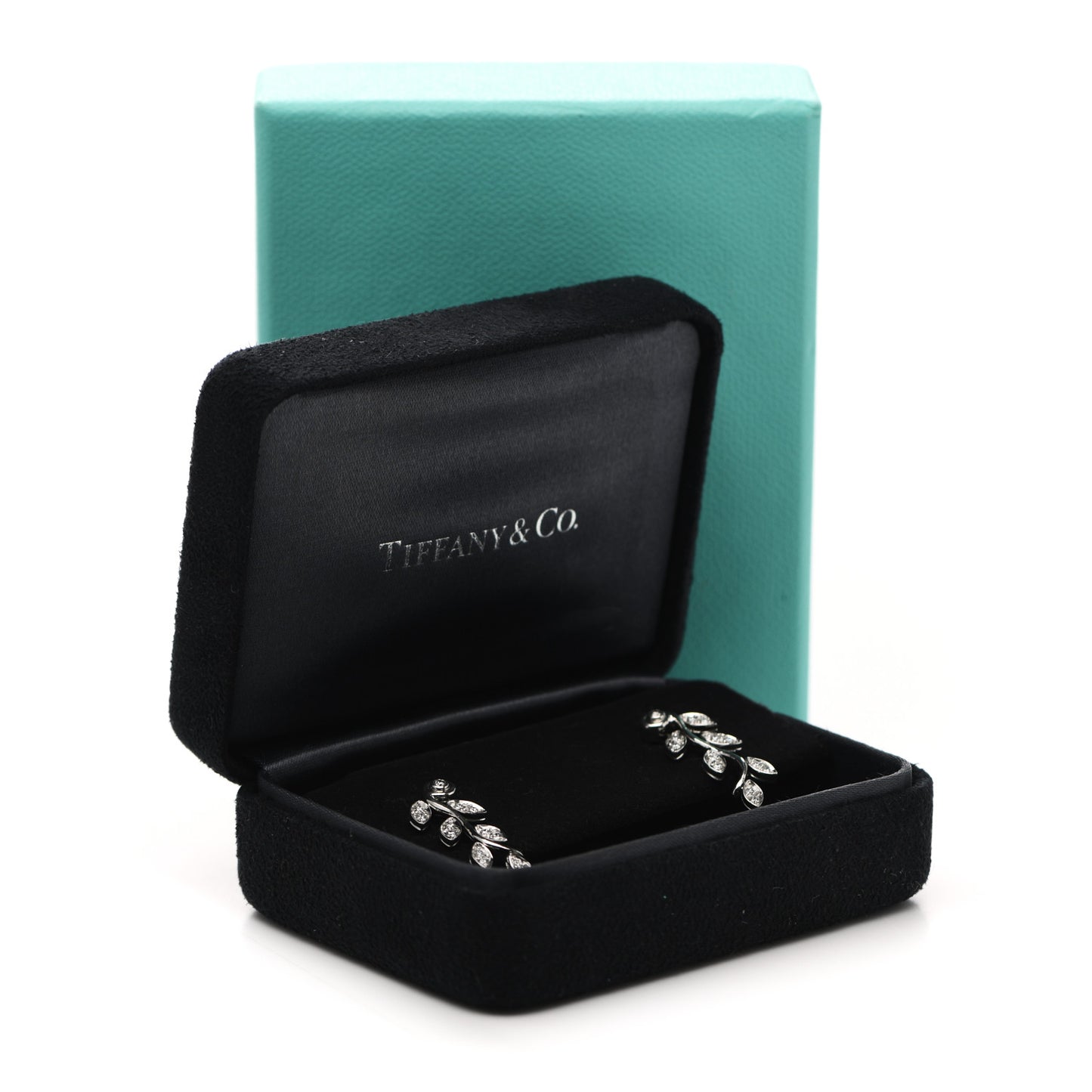 Platinum Diamond Garland Leaf Earrings