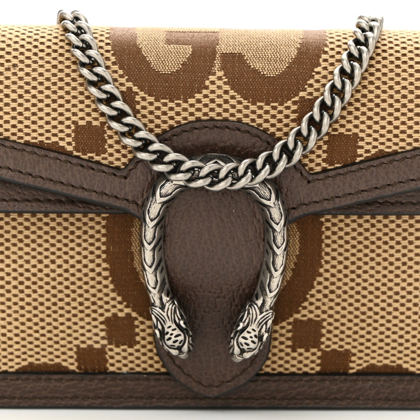 Monogram Jumbo GG Textured Dollar Calfskin Super Mini Dionysus Shoulder Bag Camel Ebony New Acero