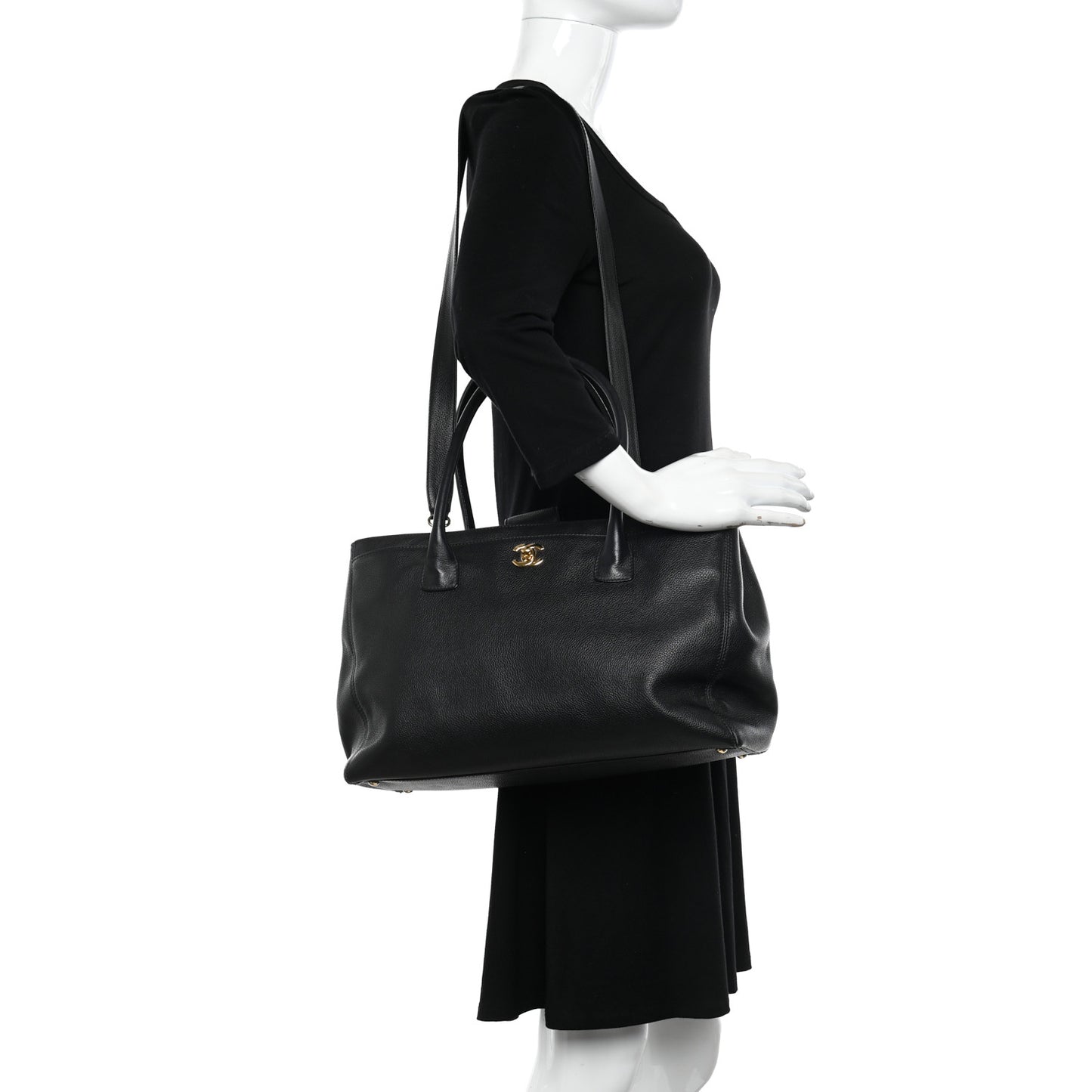 Calfskin Cerf Executive Shopper Tote Black