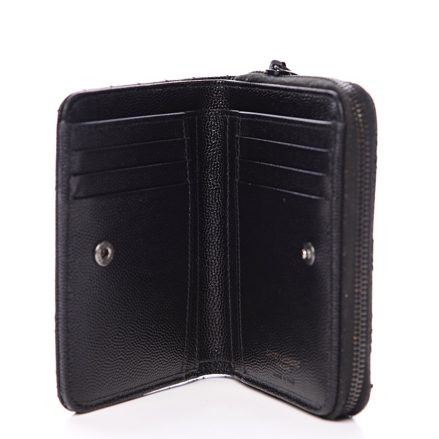 Grain De Poudre Matelasse Chevron Monogram Compact Zip Around Wallet Black