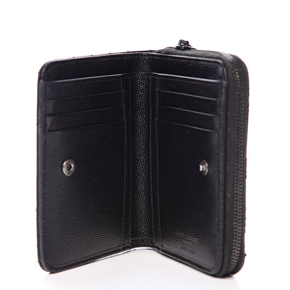 Saint Laurent Grain De Poudre Matelasse Chevron Monogram Compact Zip Around Wallet Black 4 of 11