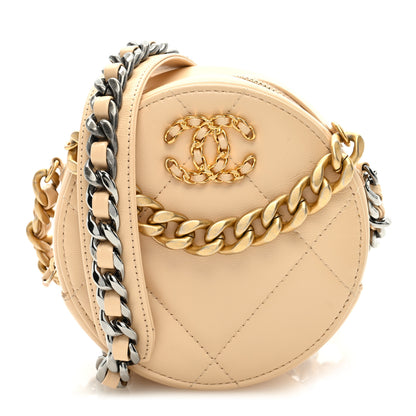 Chanel Lambskin Quilted Chanel 19 Round Clutch With Chain Beige 1 of 8
