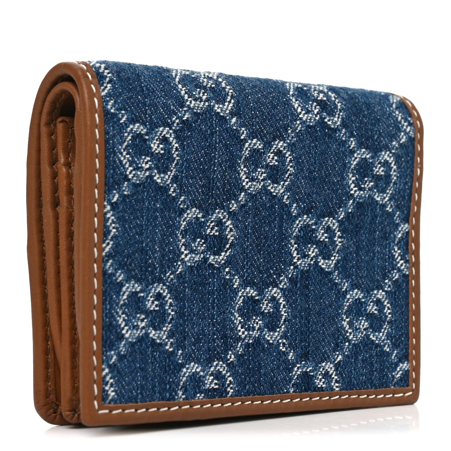 Gucci New Denim GG Monogram Emblem Mini Wallet Blue Tea Cuir