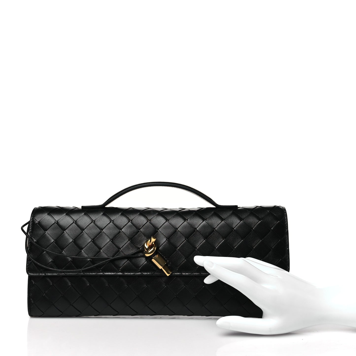 Nappa Intrecciato Long Andiamo Top Handle Clutch Black