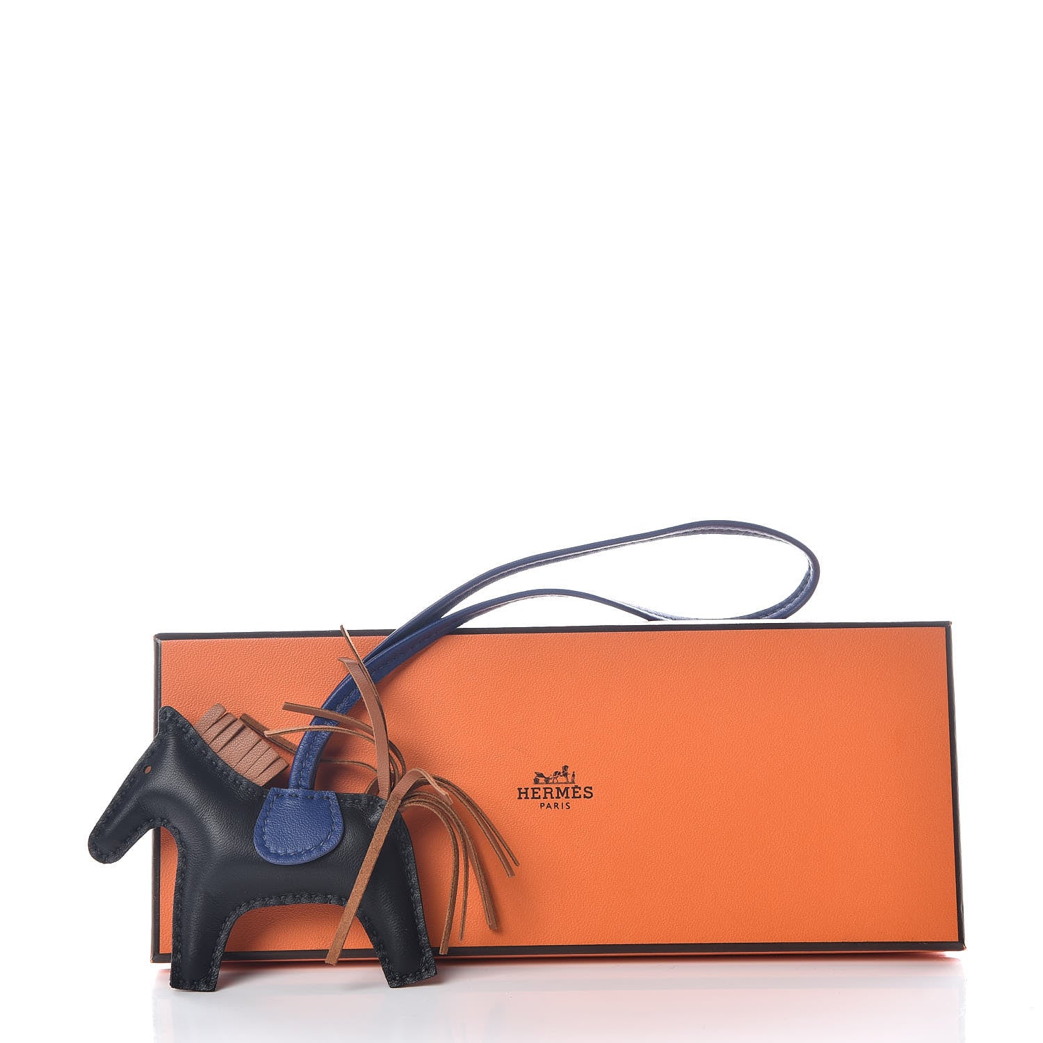 Hermes Milo Lambskin Grigri Rodeo Horse Bag Charm PM Black Bleu Saphir Gold 4 of 4