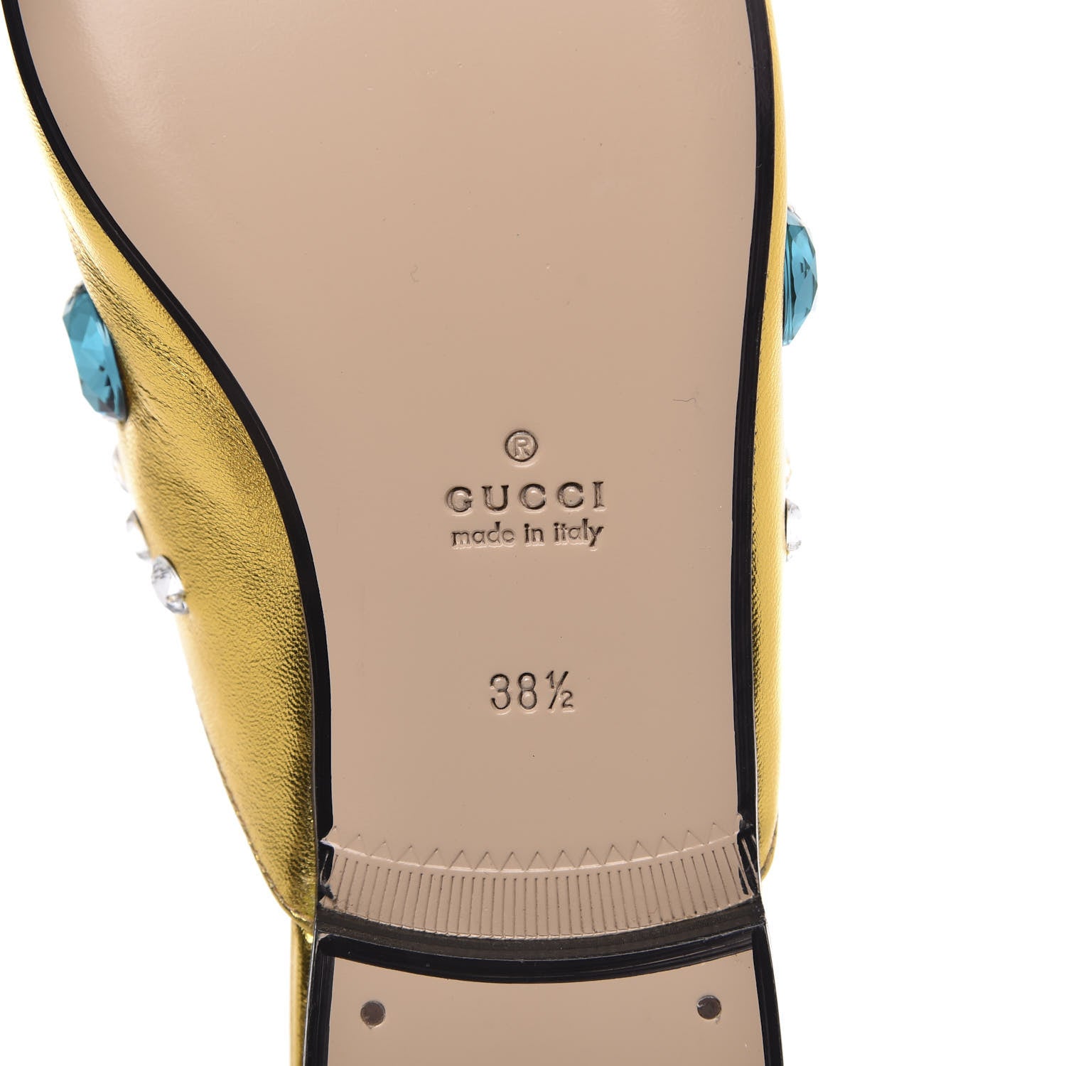 Gucci Metallic Nappa Crystal Womens Princetown Slippers 38.5 Gold 7 of 9