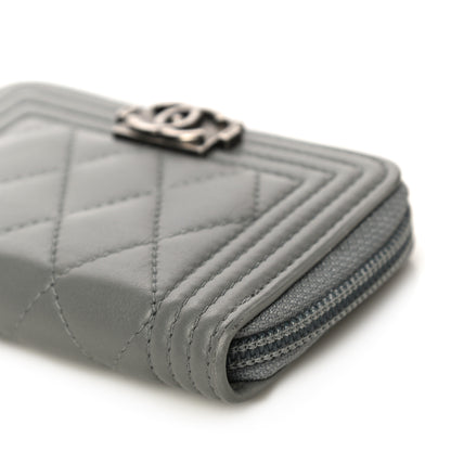 Chanel Lambskin Quilted Boy Zip Around Coin Purse Wallet Grey 10 of 14