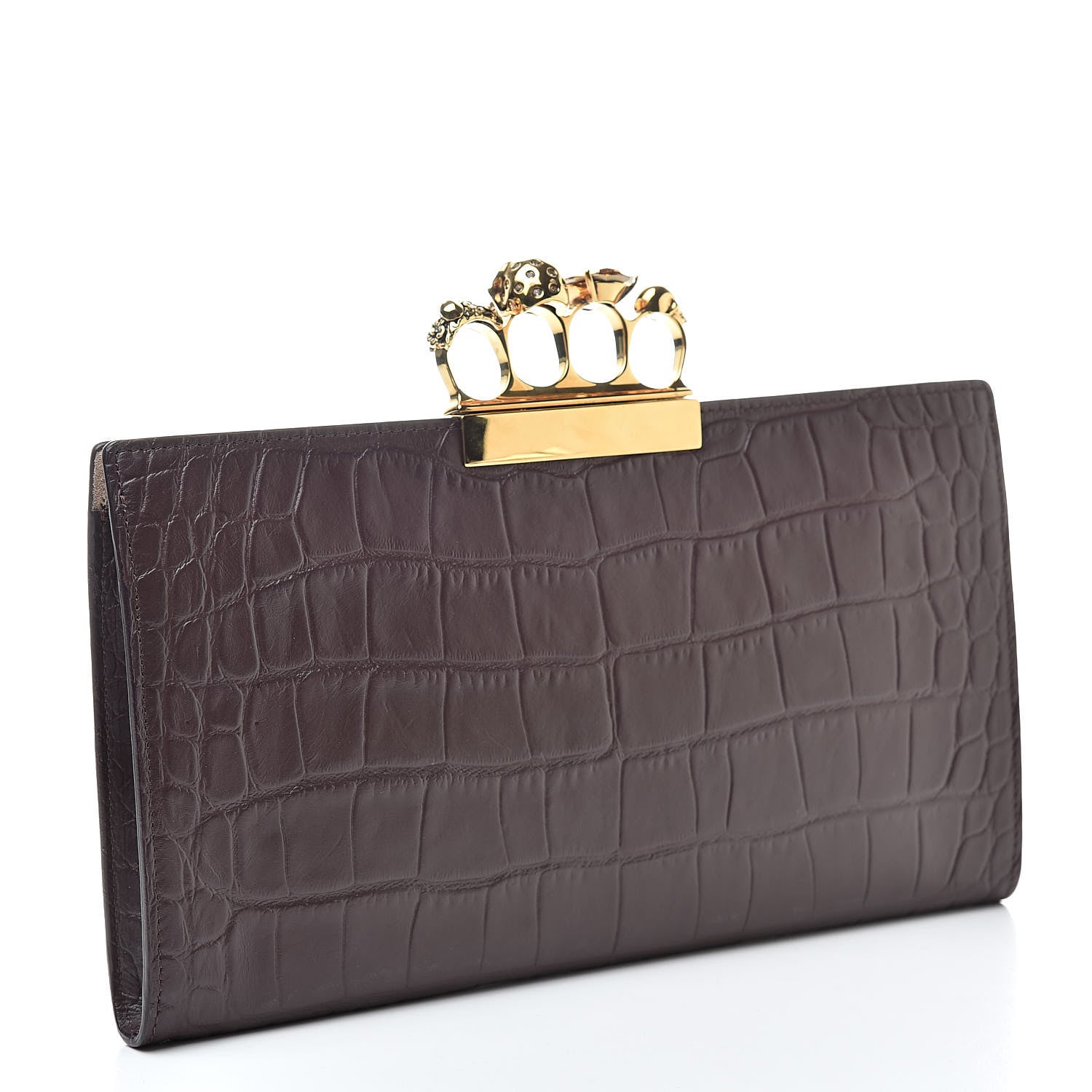 Alexander McQueen Calfskin Crocodile Embossed Knuckle Flat Clutch Burgundy 3 of 6