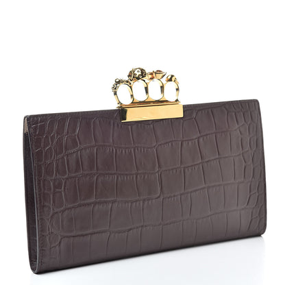 Alexander McQueen Calfskin Crocodile Embossed Knuckle Flat Clutch Burgundy 3 of 6