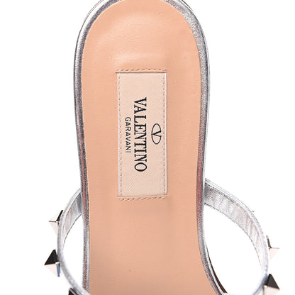Valentino Garavani Metallic Nappa Rockstud Caged Flat Slide Sandals 35.5 Silver 5 of 9