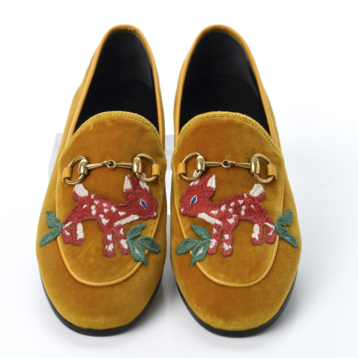 Softy Velvet Malaga Kid Deer Embroidered Jordaan Loafers 36 Senape Crop