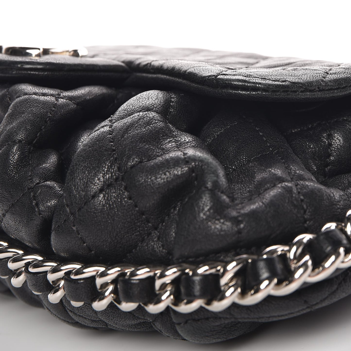 Washed Lambskin Quilted Mini Chain Around Flap Black