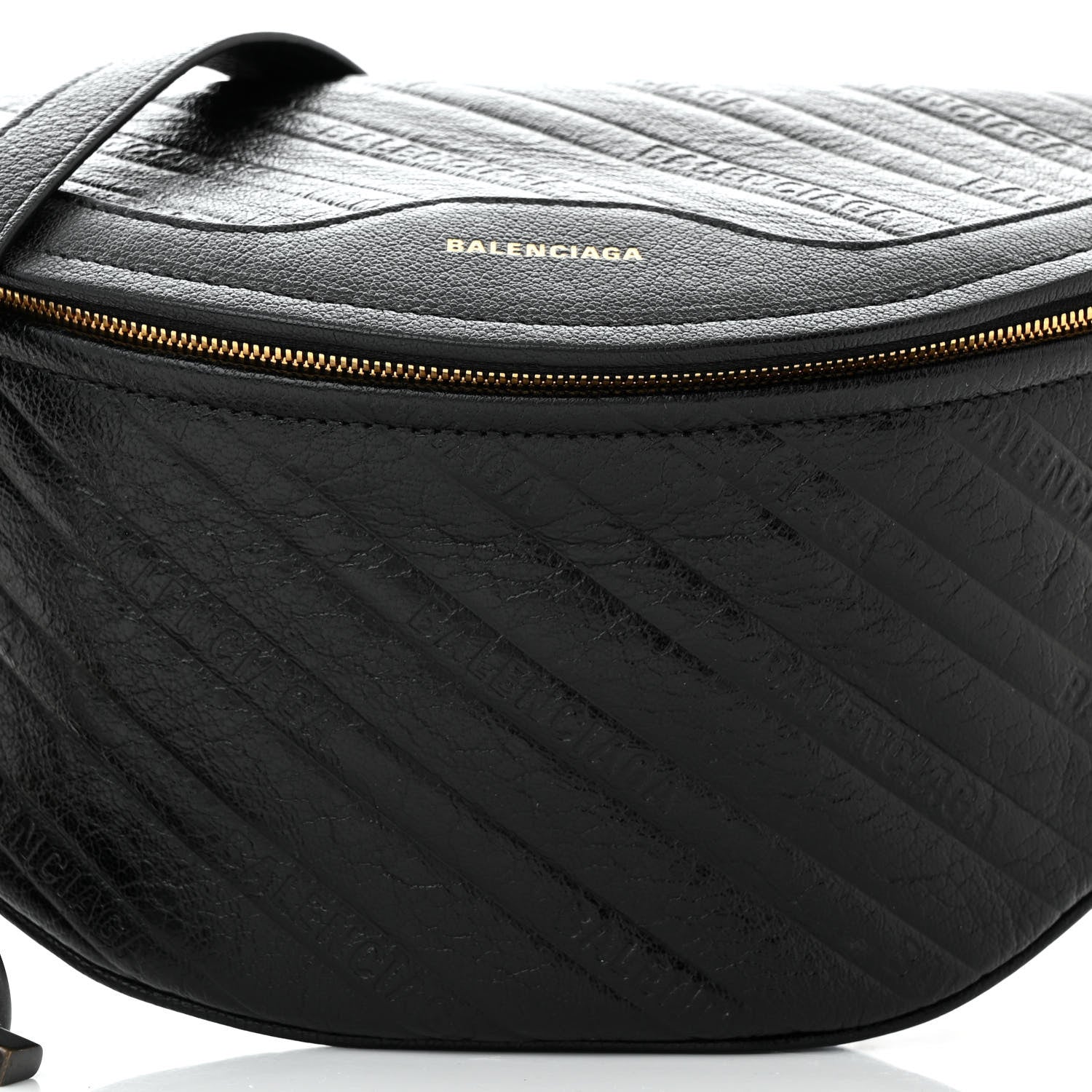 Balenciaga Shiny Goatskin Allover Logo Embossed XS Souvenir Belt Bag Black 8 of 10